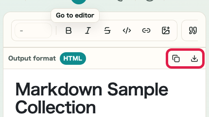 Screen showing where to copy HTML and download HTML in Markdown Preview