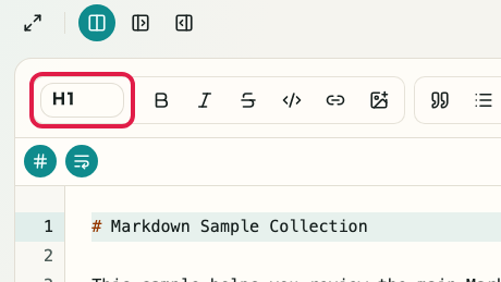 Screen showing the Markdown input area in Markdown Preview: Heading level