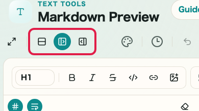 Screen showing the preview, theme, and layout area in Markdown Preview: Layout switching