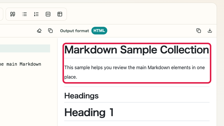 Screen showing the preview, theme, and layout area in Markdown Preview: Preview review