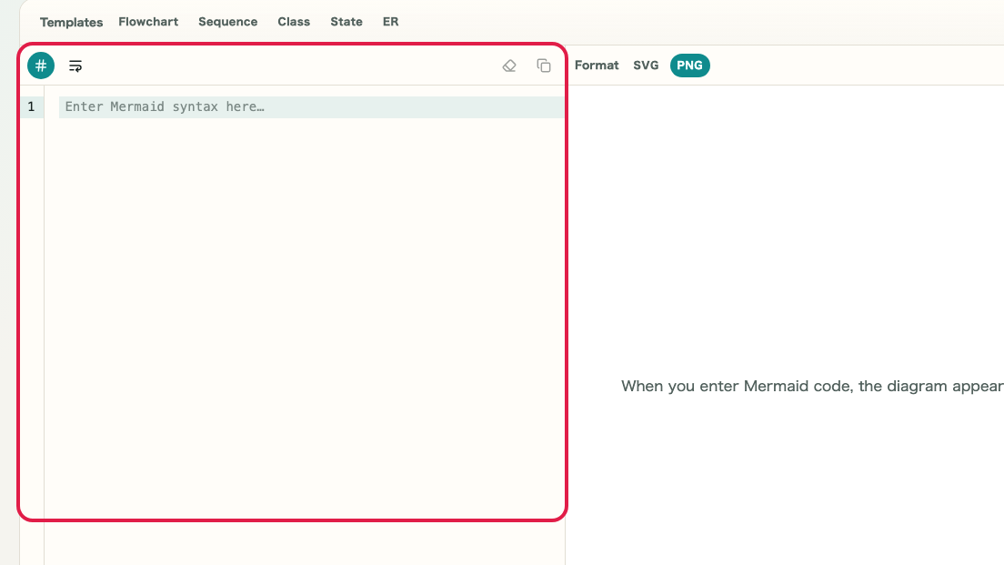 Screen showing Syntax editor area in Mermaid Preview