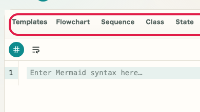 Screen showing Input suggestions and editor tools in Mermaid Preview