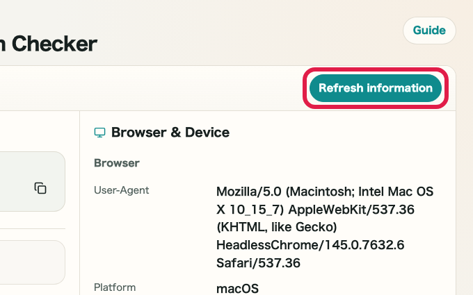 Screen showing where to refresh information in IP and Network Information Checker