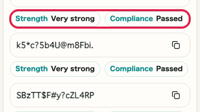 Screen showing where to use Compliance check in Password Generator