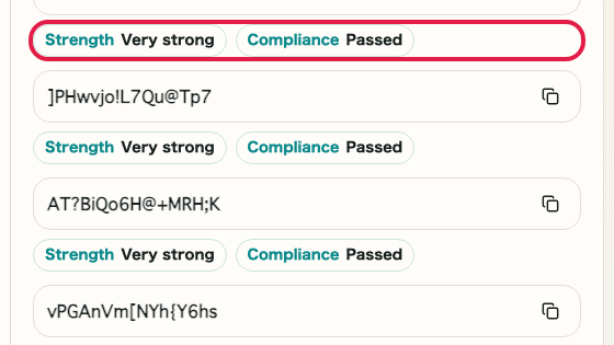 Screen showing where to use Compliance check in Password Generator