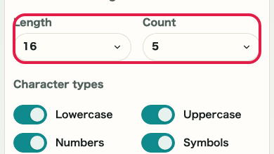 Screen showing where to use Length and count in Password Generator