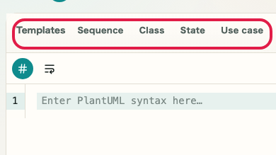 Screen showing Input suggestions and editor tools in PlantUML Preview