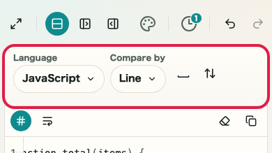 Screen showing the comparison options area in Text Diff