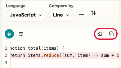 Screen showing before-side actions in Text Diff