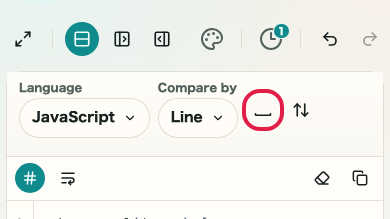 Screen showing the ignore whitespace control in Text Diff