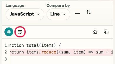 Screen showing line wrap in Text Diff