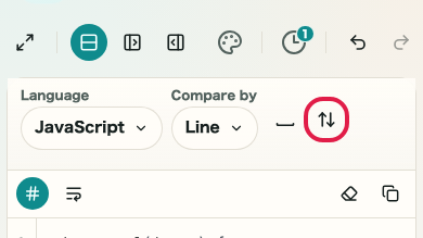 Screen showing the scroll sync control in Text Diff