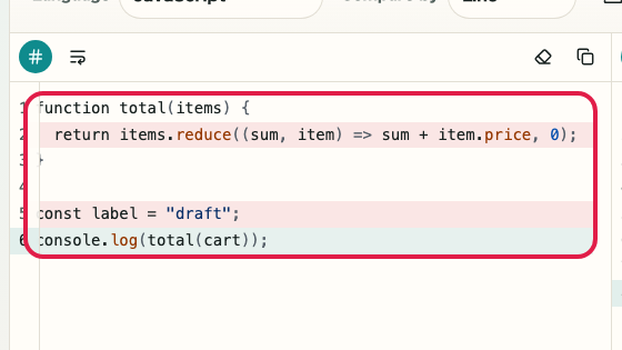 Screen showing where to enter before text in Text Diff