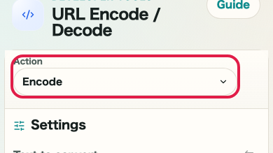 Screen showing where to use Run encode in URL Encode/Decode