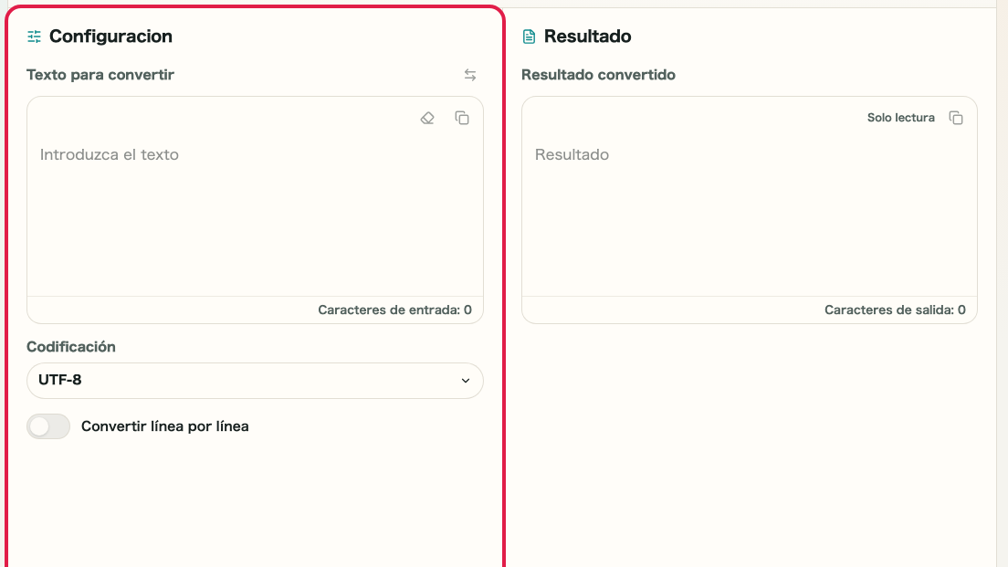 Pantalla que muestra Zona de entrada en Codificar/Decodificar Base64