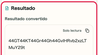 Pantalla que muestra Zona de conversión y restauración en Codificar/Decodificar Base64
