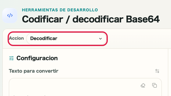 Pantalla que muestra dónde usar Preparar restauración en Codificar/Decodificar Base64