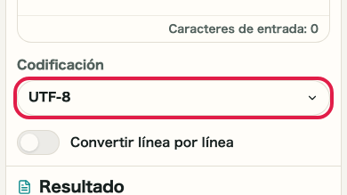 Pantalla que muestra dónde usar Codificación de caracteres en Codificar/Decodificar Base64