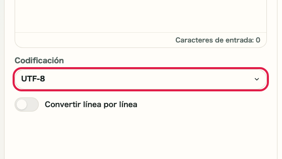 Pantalla que muestra dónde usar Codificación de caracteres en Codificar/Decodificar Base64