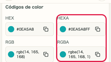 Control de transparencia y todos los formatos de código de color sincronizados