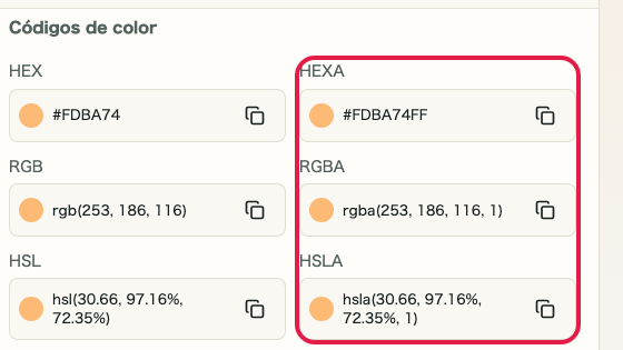Captura de apoyo que muestra dónde usar Formatos con transparencia