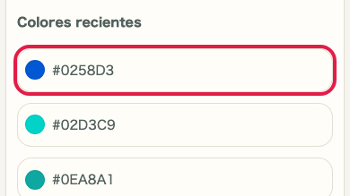 Captura de apoyo que muestra dónde usar Colores recientes