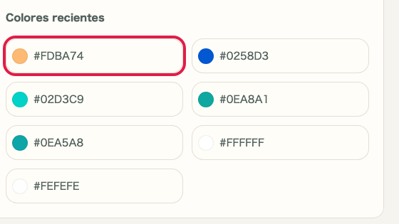 Captura de apoyo que muestra dónde usar Colores recientes