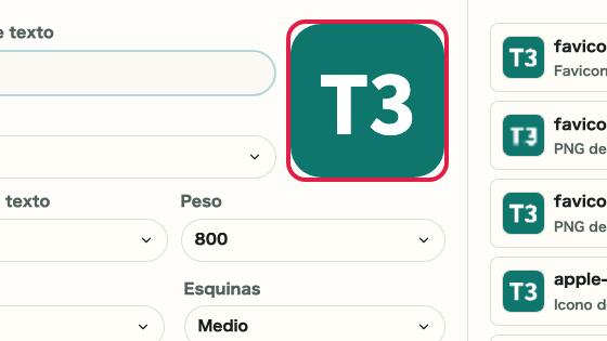 Pantalla que muestra dónde usar Vista cuadrada en Generador de favicon
