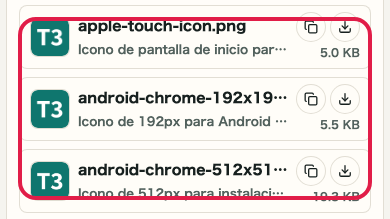Pantalla que muestra dónde usar Vistas por tamaño en Generador de favicon