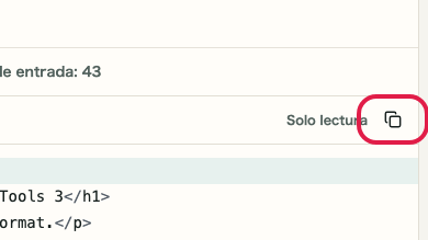 Pantalla que muestra dónde usar Copiar resultado en Formateador HTML