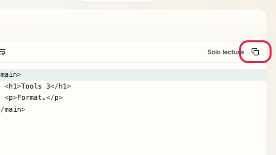 Pantalla que muestra dónde usar Copiar resultado en Formateador HTML