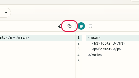 Pantalla que muestra dónde usar Copiar entrada en Formateador HTML