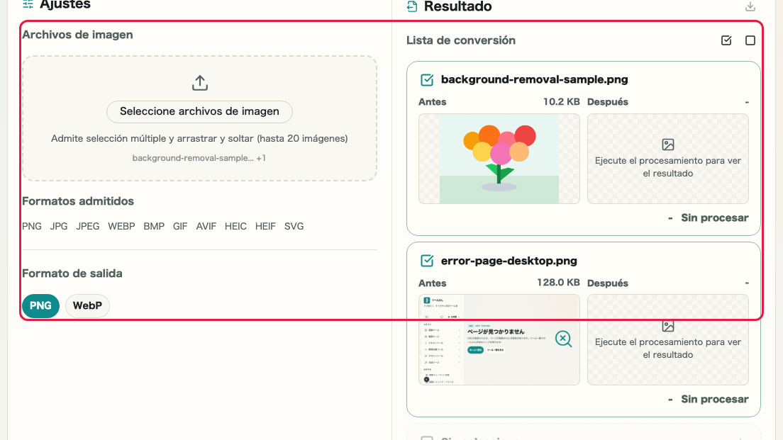Eliminación de fondo de imagen: Cargar varias imágenes y seleccionar objetivos