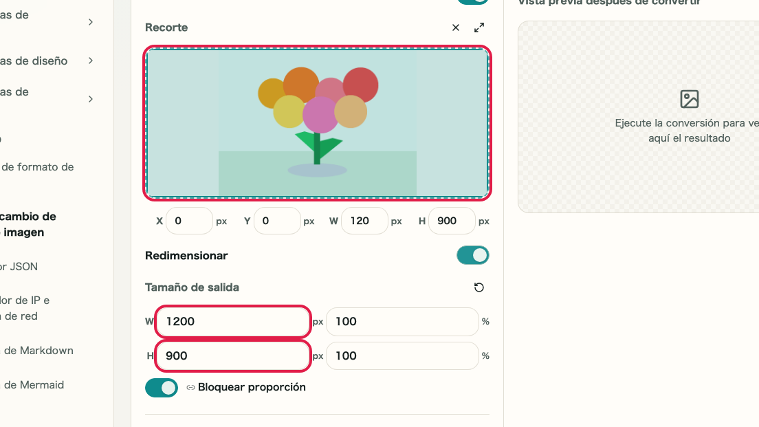 Recortar y redimensionar imagen: Cargar una imagen y elegir el modo de edición