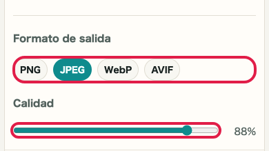 Recortar y redimensionar imagen: Formato de salida