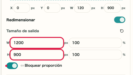 Recortar y redimensionar imagen: Redimensión