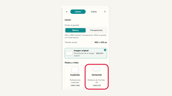 Tamaño del lienzo: controles y su ubicación