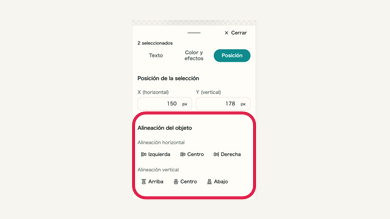 Alinear y editar: controles móviles y su ubicación