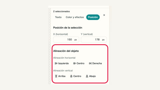 Alinear y editar: controles y su ubicación