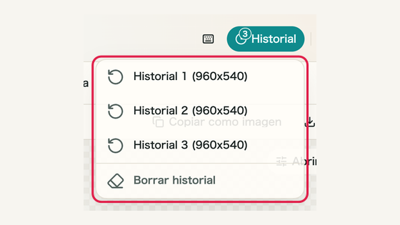 Historial: controles y su ubicación