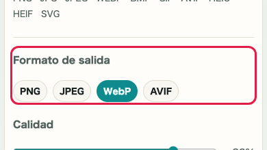 Conversión de formato de imagen: Formato de salida