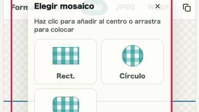 Pantalla que muestra carga de imagen y colocación de objetos de mosaico en Mosaico de imagen