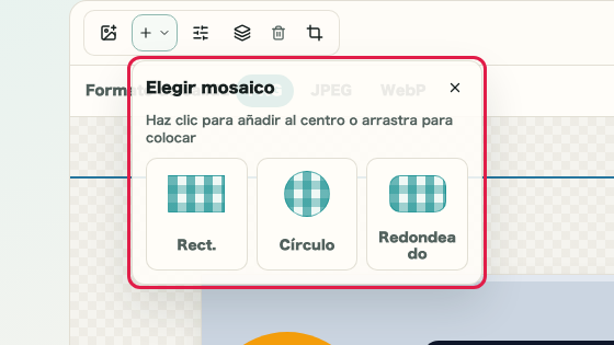 Pantalla que muestra el control para añadir mosaico en Mosaico de imagen