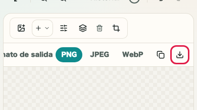 Pantalla que muestra los controles de copiar y descargar en Mosaico de imagen