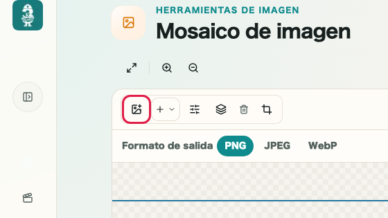 Pantalla que muestra el control para añadir imagen en Mosaico de imagen
