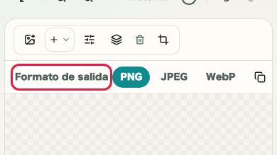 Pantalla que muestra la selección de formato en Mosaico de imagen