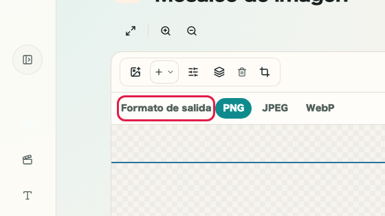 Pantalla que muestra la selección de formato en Mosaico de imagen