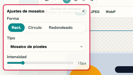 Pantalla que muestra la configuración de mosaico en Mosaico de imagen