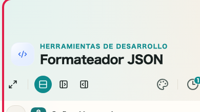Pantalla que muestra el Área de revisión y copia del resultado en Formateador JSON