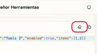 Pantalla que muestra dónde usar Borrar entrada en Formateador JSON